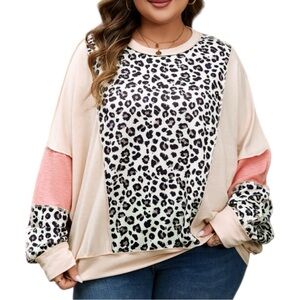5014. Leopard Print Color Block Women's Top